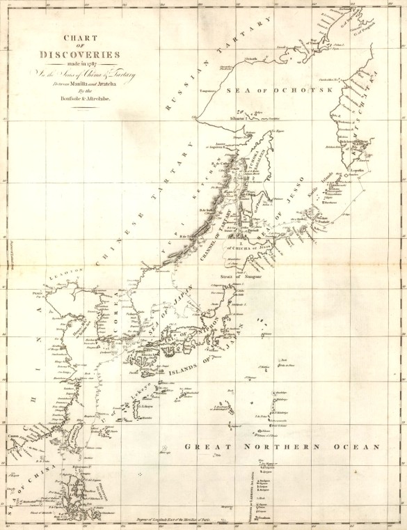 Карта дальневосточного путешествия Лаперуза с уточненным изображением побережья Приморья. 1787 г.
